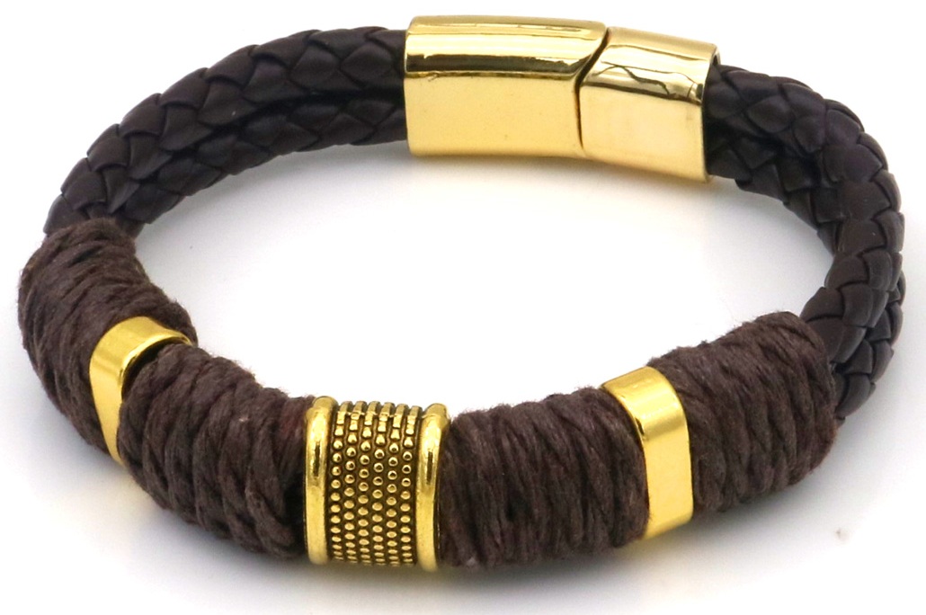 C-B18.5 B25104-007-4 PU Bracelet 21cm Brown-Gold