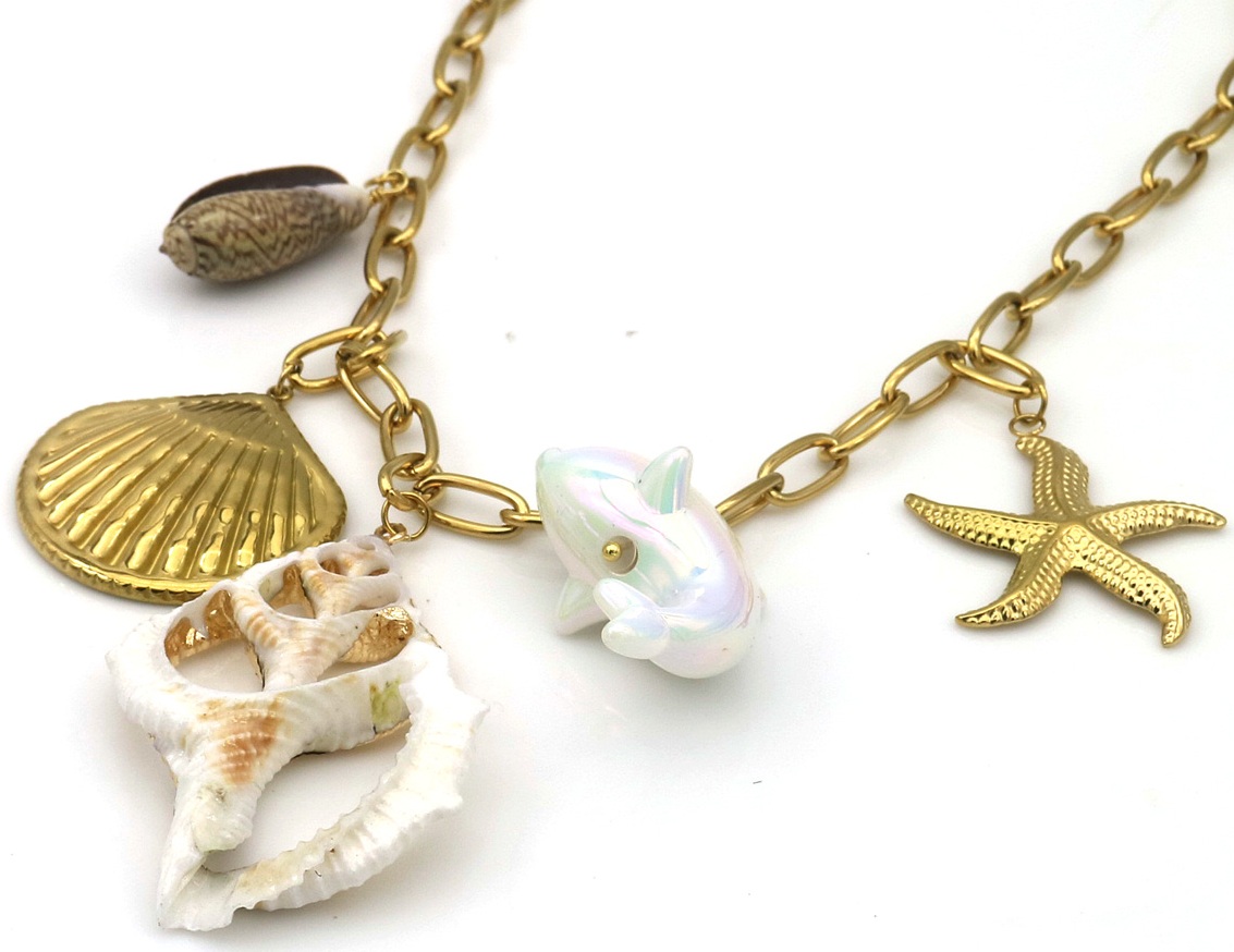 E-E3.3 N098-044 S. Steel Necklace Large Charms 40-45cm