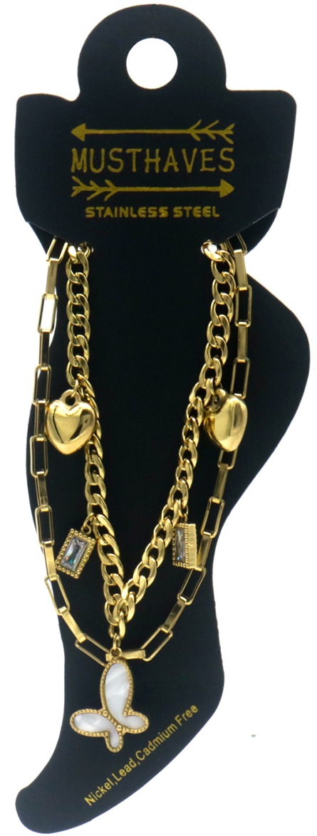 B-D16.2 ANK1033-004G S. Steel Anklet Layered Charms