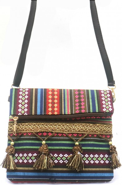 X-B8.1 BAG606-001D Woven Bohemian Bag Tassels Multi 25x24x3cm