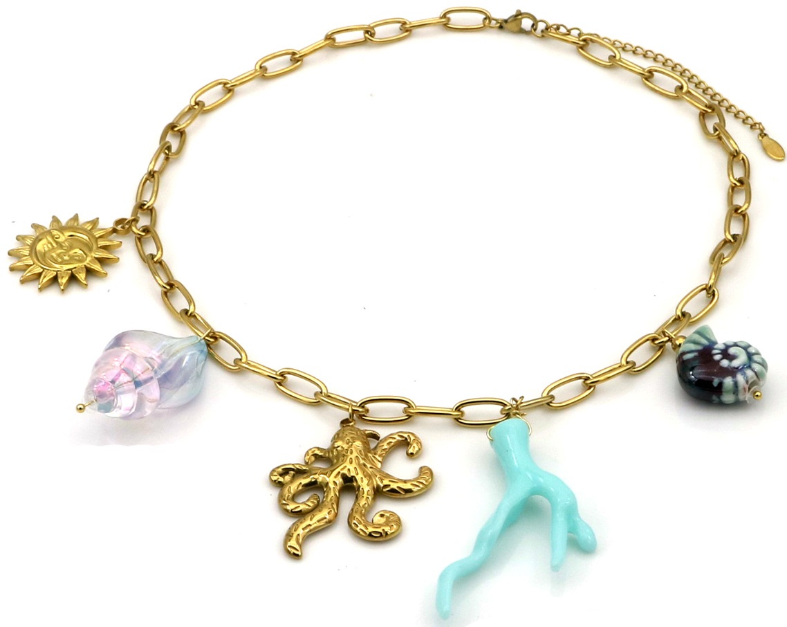 G-B22.1 N098-043 S. Steel Necklace Large Charms 40-45cm