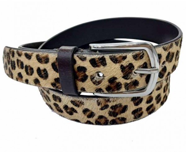 S-B8.5 W020 Leather Belt Leopard 3x105cm