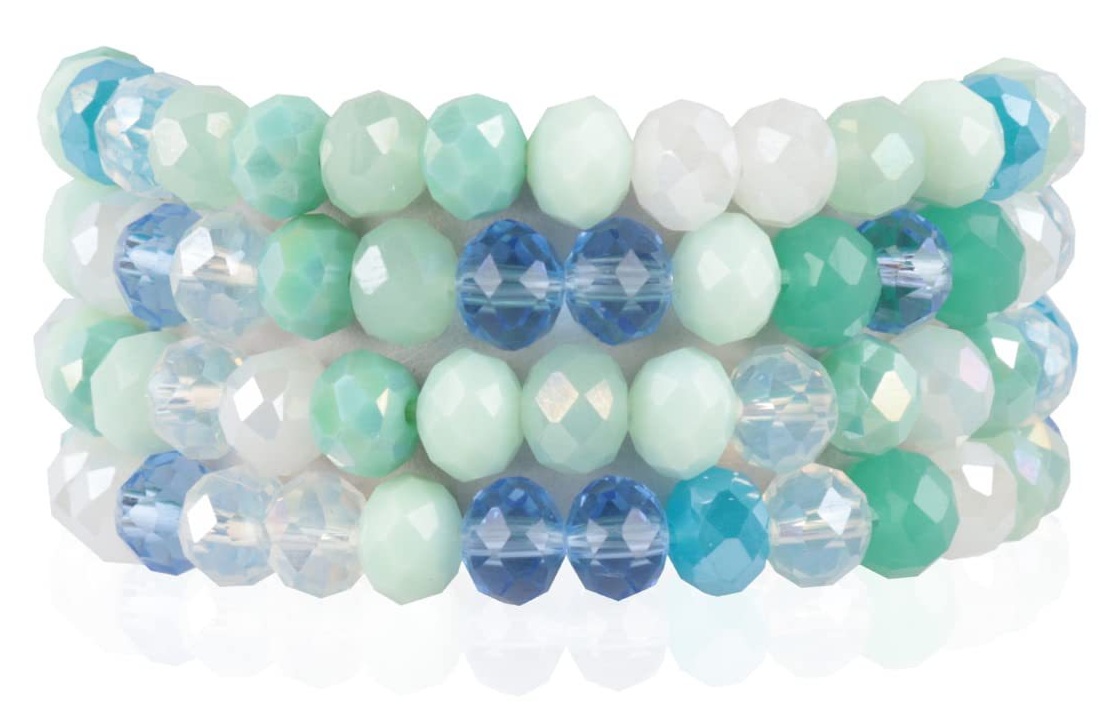 E-B21.2  B2565-002-1 Faceted Glass Bracelets 8mm - Set 4pcs Blue