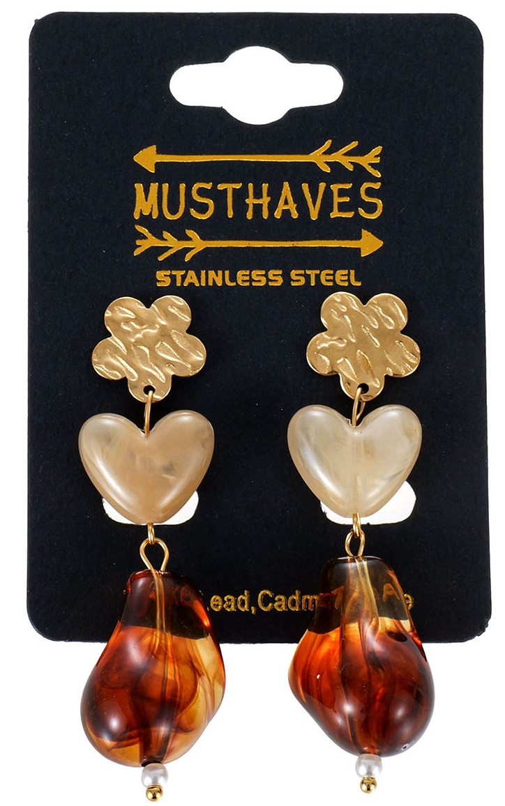 D-F15.2 E1144-028-1 S. Steel Earrings 5cm Brown