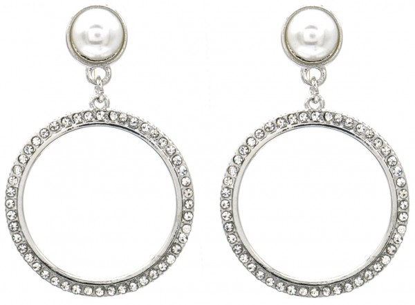 A-A22.3 E1631-139B Earrings pearls and Crystals 4.5x3cm Silver