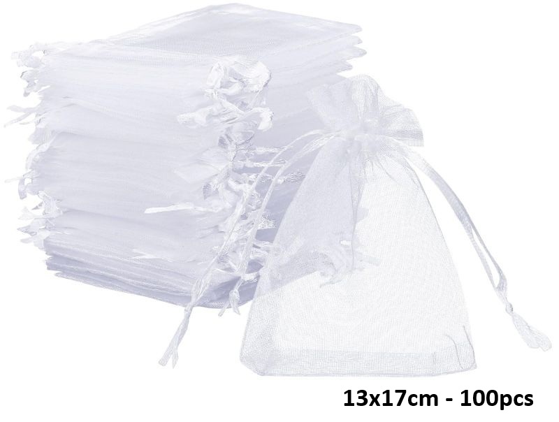 T-J8.1 PK1032-009 Organza Bag 13x17cm White - 100pcs T-J8.1 PK1032-009 Organza Bag 13x17cm White - 100pcs