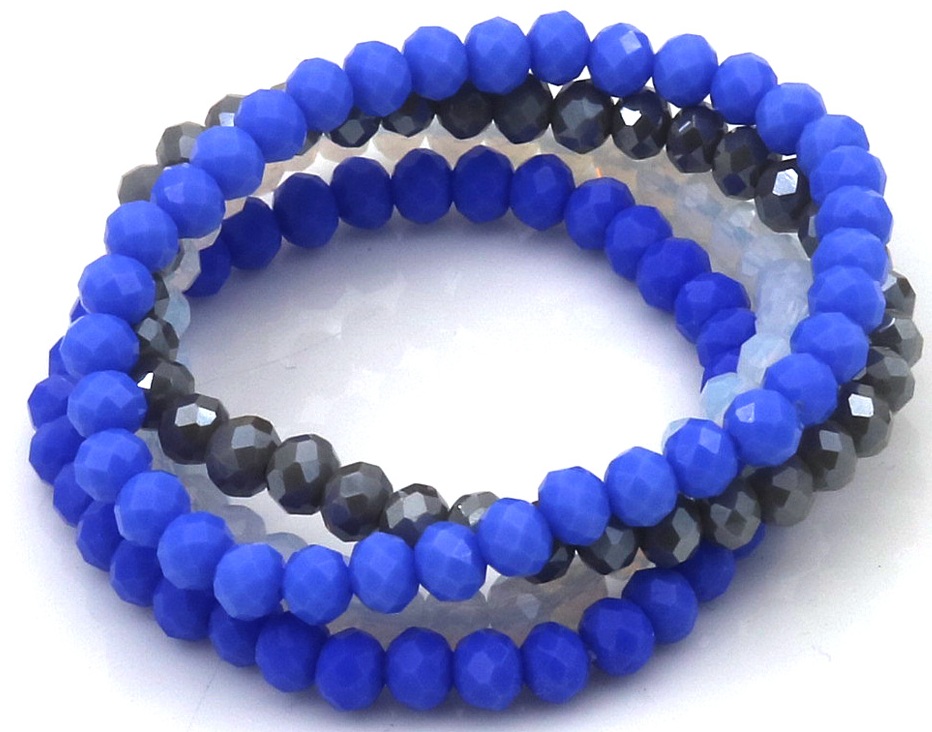 G-D9.3  B2565-001-12 Faceted Glass Bracelets 6mm - Set 4pcs Blue