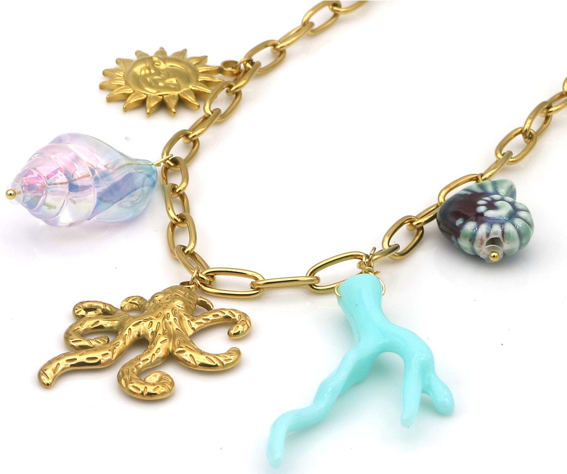 G-B22.1 N098-043 S. Steel Necklace Large Charms 40-45cm