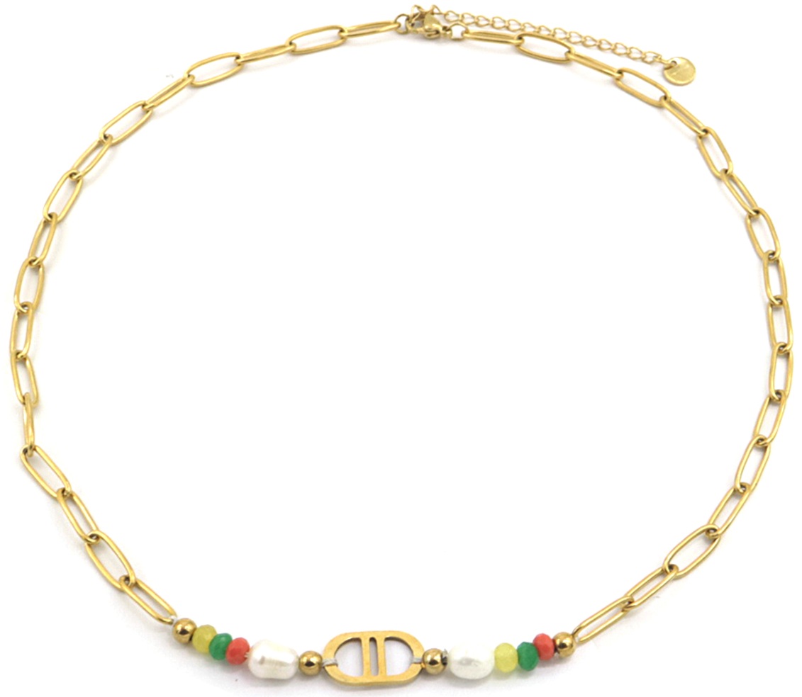 B-F18.5 N221-307 S. Steel Necklace Freshwater Pearl Multi 40-45cm