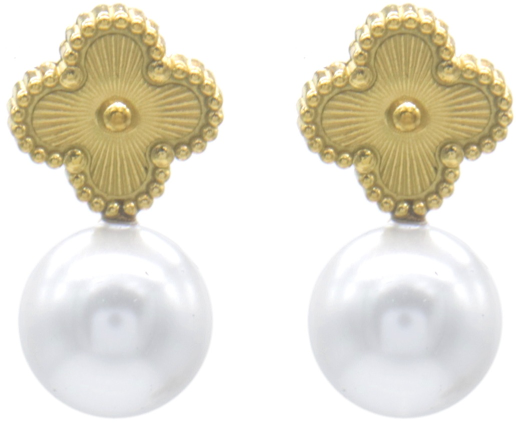 B-B19.4 E1033-003G S. Steel Earrings Pearl 2.5cm
