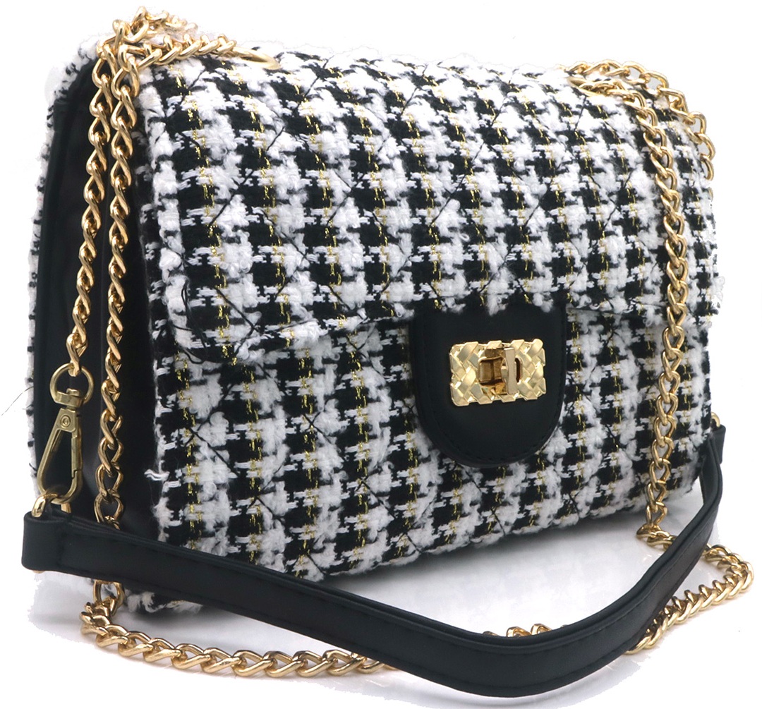 T-K3.2 BAG1020-002-1 PU Bag with Fabric 22.5x16x9.5cm Black-White