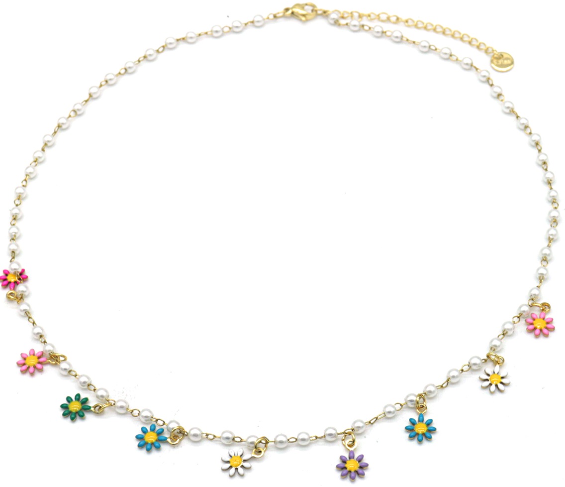 E-D11.2 N835-021G S. Steel Necklace Flowers