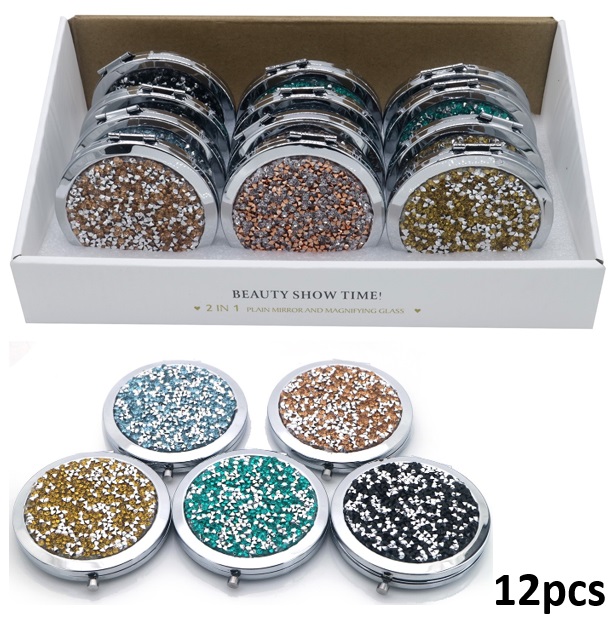 Q-D2.1 MIRROR929-002 Cosmetic Mirror 7cm Crystals - 12pcs