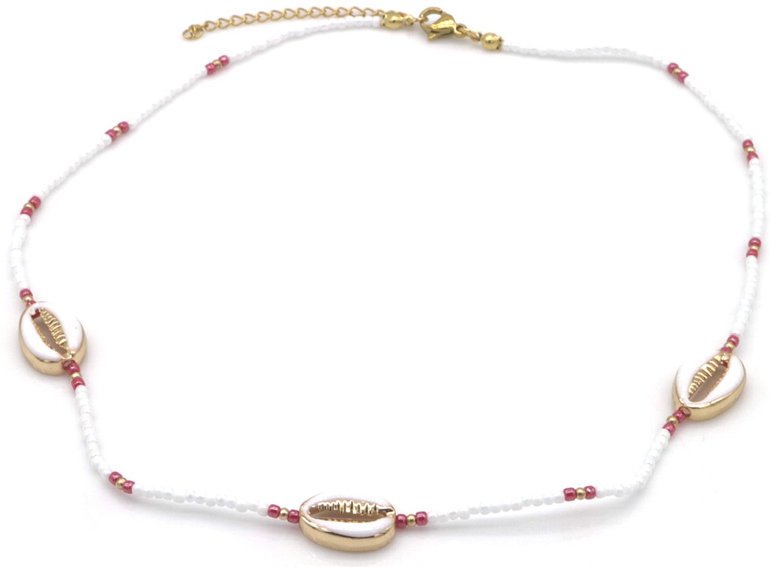 E-C2.1 N1034-004 Fashion Necklace Glassbeads Shells 40-45cm