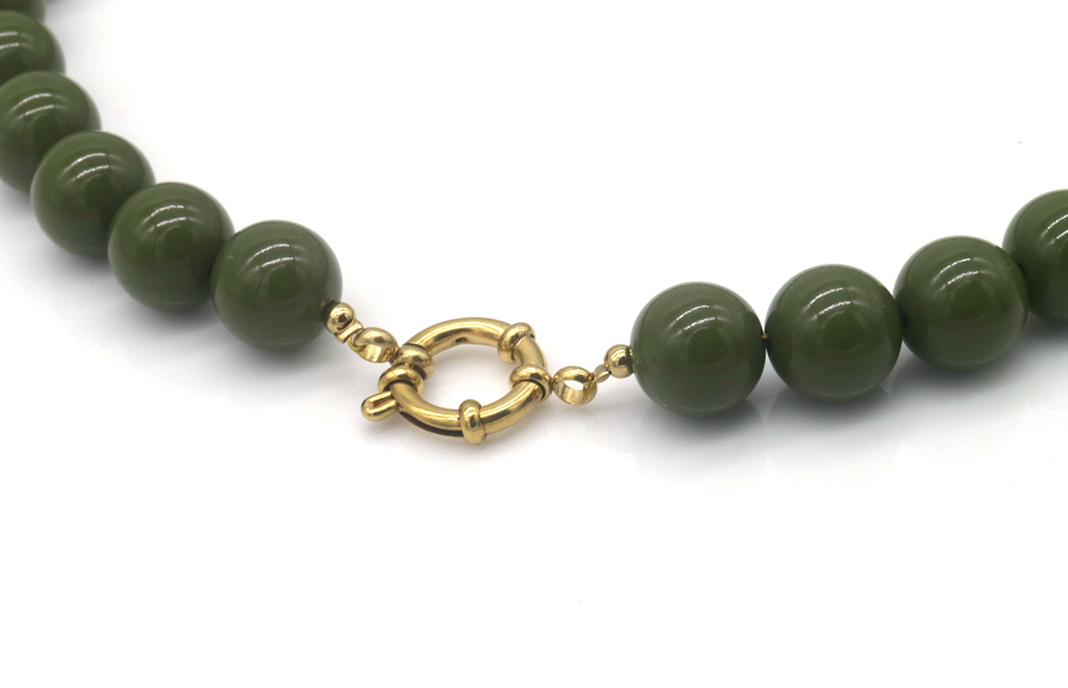 G-A1.1  N1036-015-33 S. Steel Necklace 45cm Beads Green