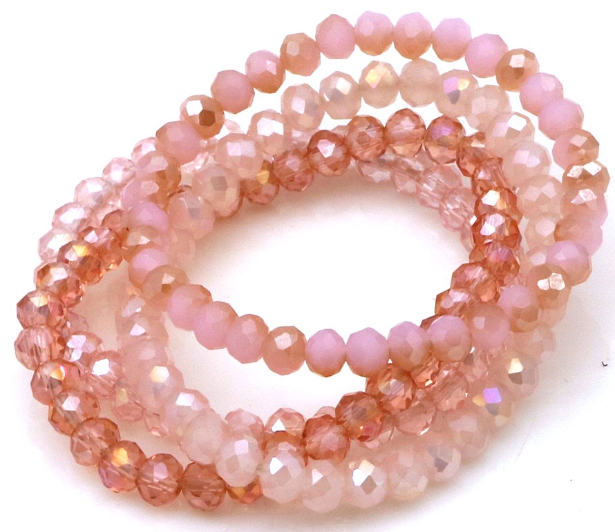F-F22.2 B2565-001-31 Faceted Glass Bracelets 6mm - Set 4pcs Pink