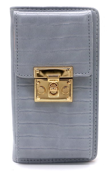 F-C24.1 WA529-144D PU Croco Wallet Phone Box 10.5x19x5.5cm Grey