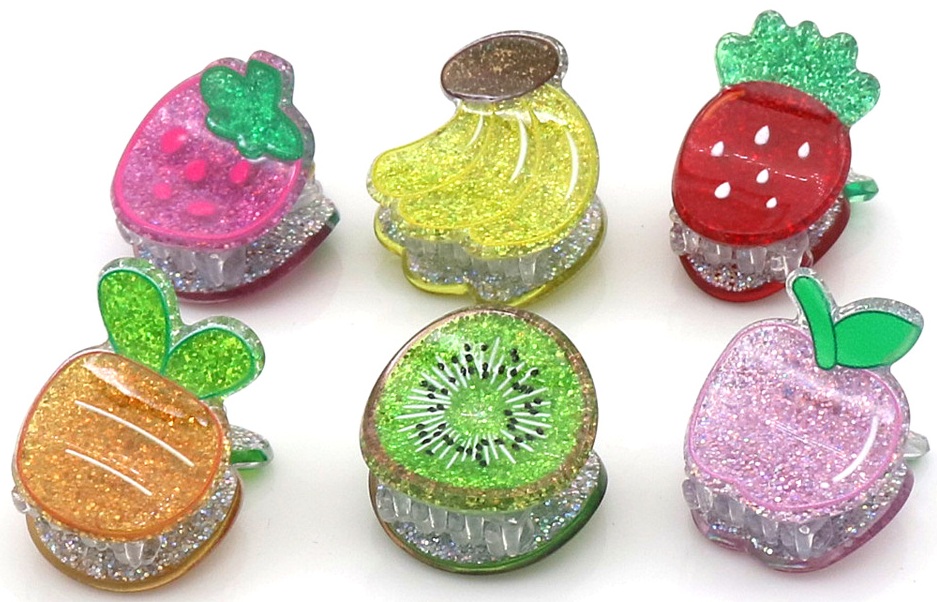 Q-C2.1  H1126-010 Hair Clips Glitter Fruits 2.5cm - 6pcs