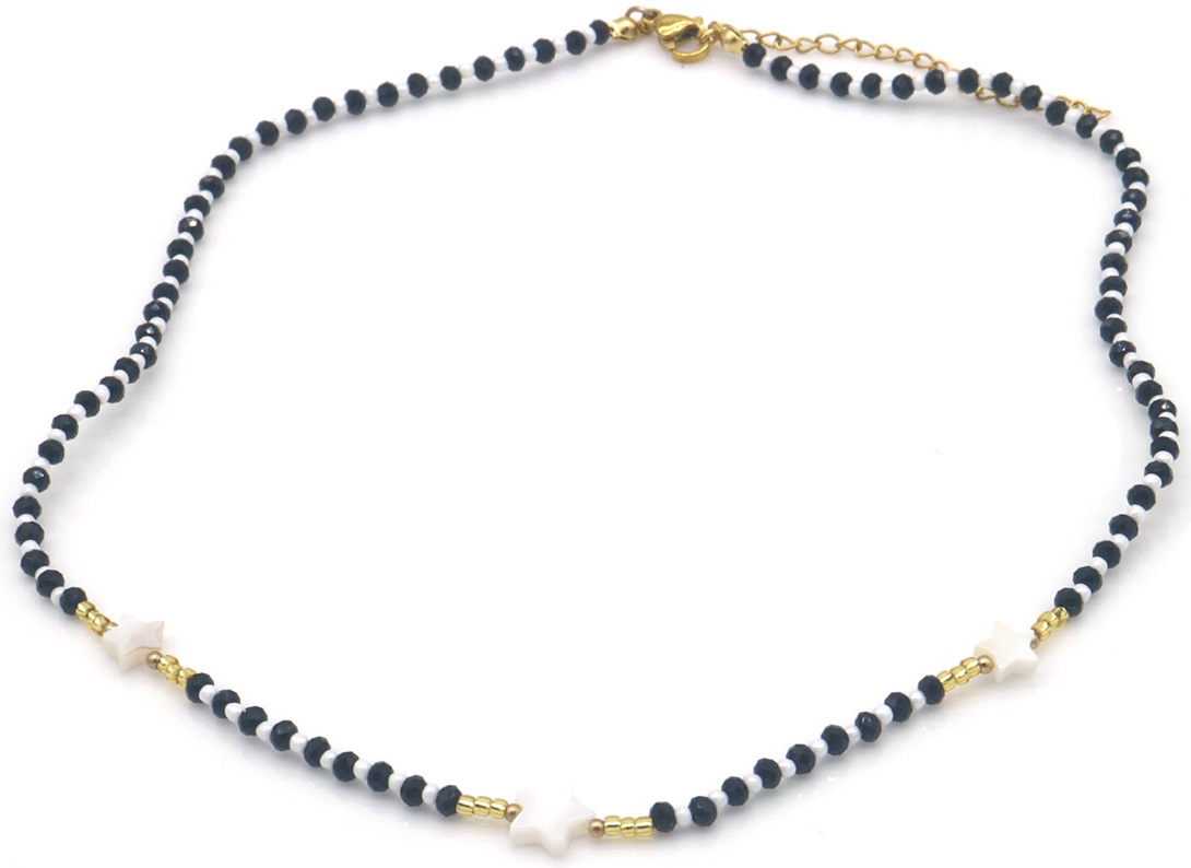 D-B16.3  N1034-003 Fashion Necklace Glassbeads Stars 40-45cm