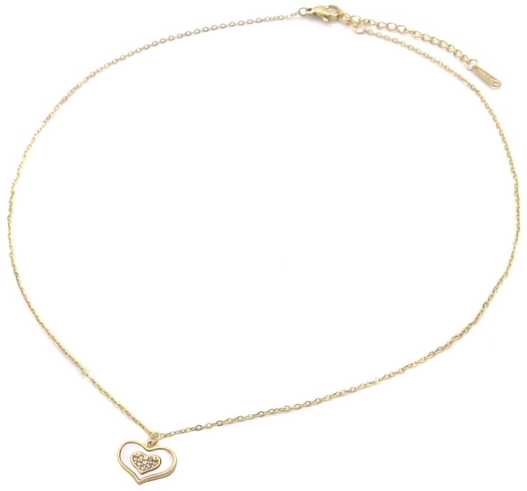 G-E6.5 N089-040G S. Steel Necklace Heart MOP