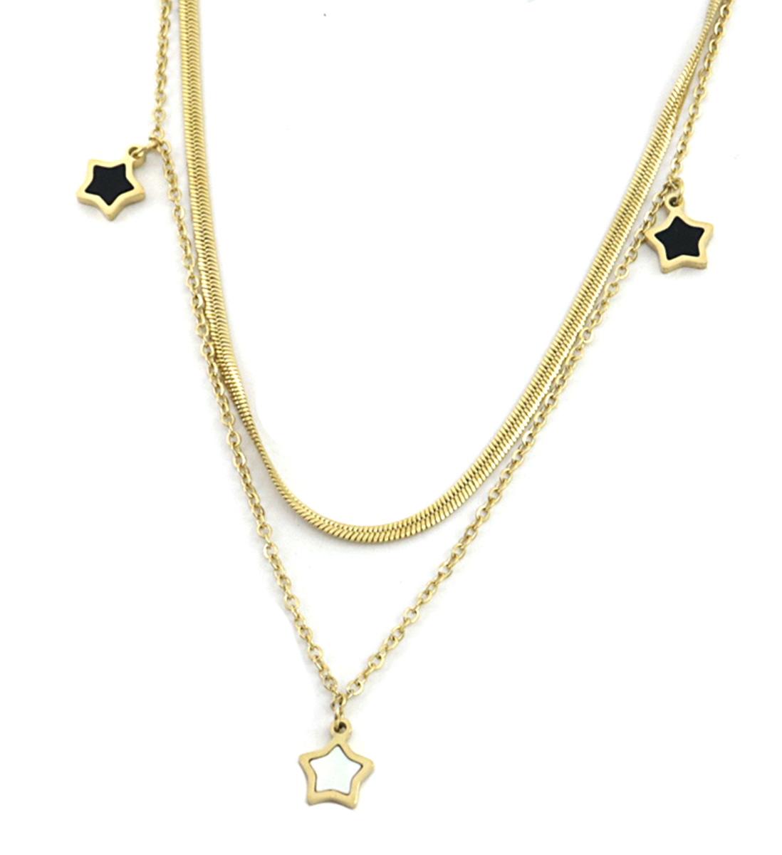 D-D19.3  N042-002G S. Steel Layered Necklace Stars