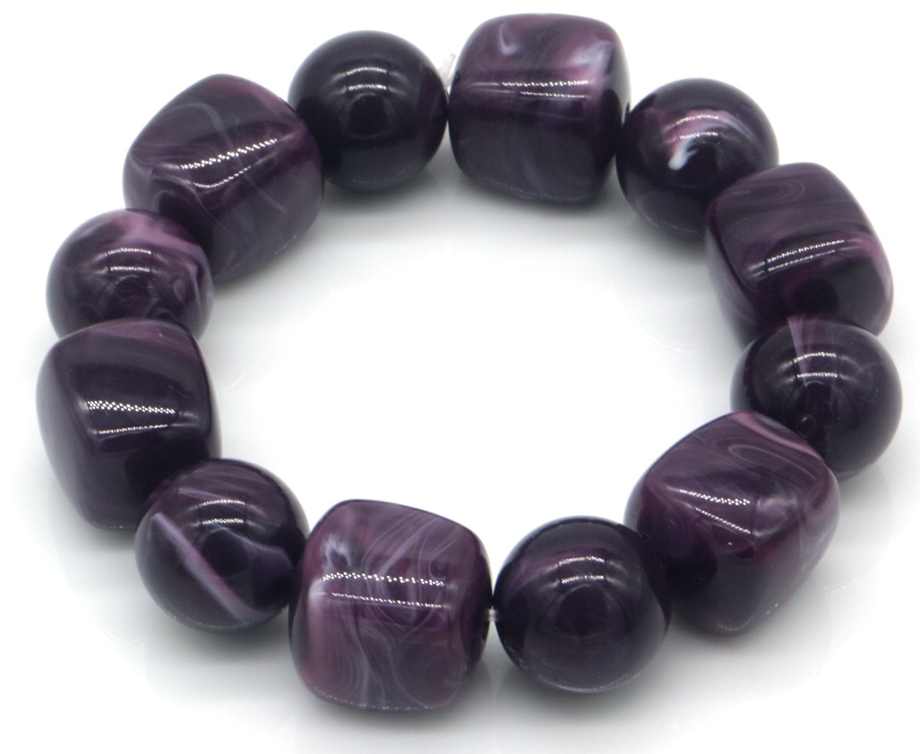 H-E23.2 B2582-019-7 Elastic Bracelet Acrylic Beads Purple