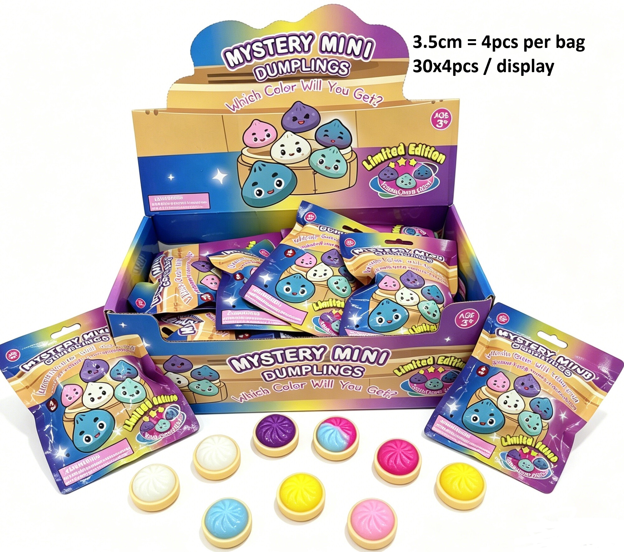 Z-C6.6 TOY003-008 Squishy Dumplings3.5cm  Mysterie Bag 4pcs - 30bag