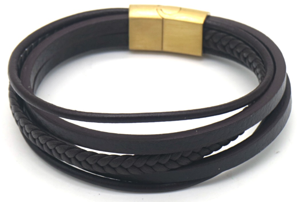 C-E8.2 B824-028G S. Steel Leather Bracelet 21cm