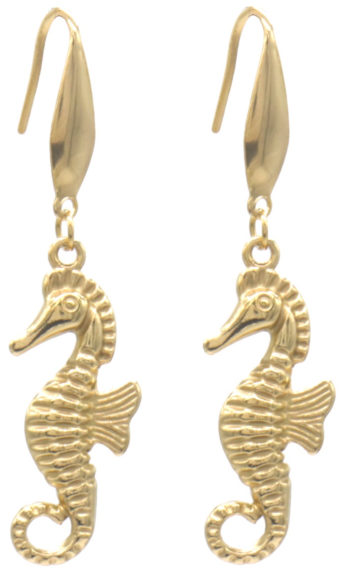A-A6.2  E1033-006G S. Steel Earrings Seahorse 4.5cm