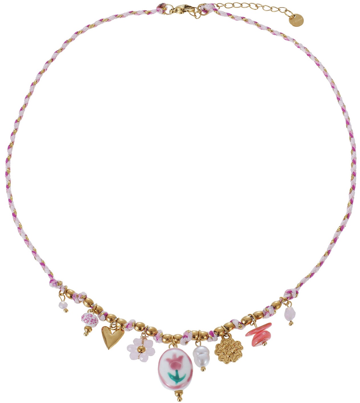 C-A6.4 N1144-017-2 S. Steel Rope Necklace Charms 40-45cm Pink