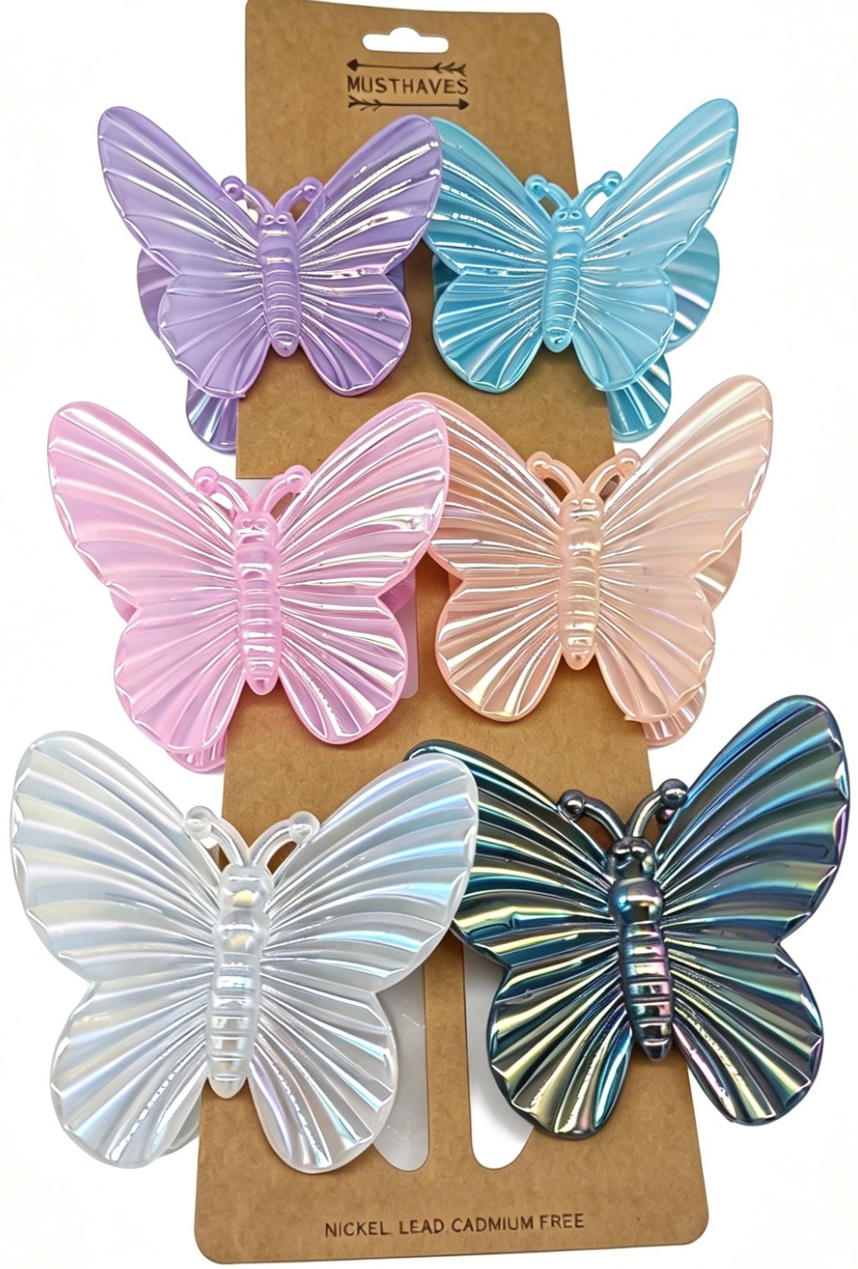 T-H3.1  H1124-004 Hair Claw Butterfly 7.5cm - Set 6pcs