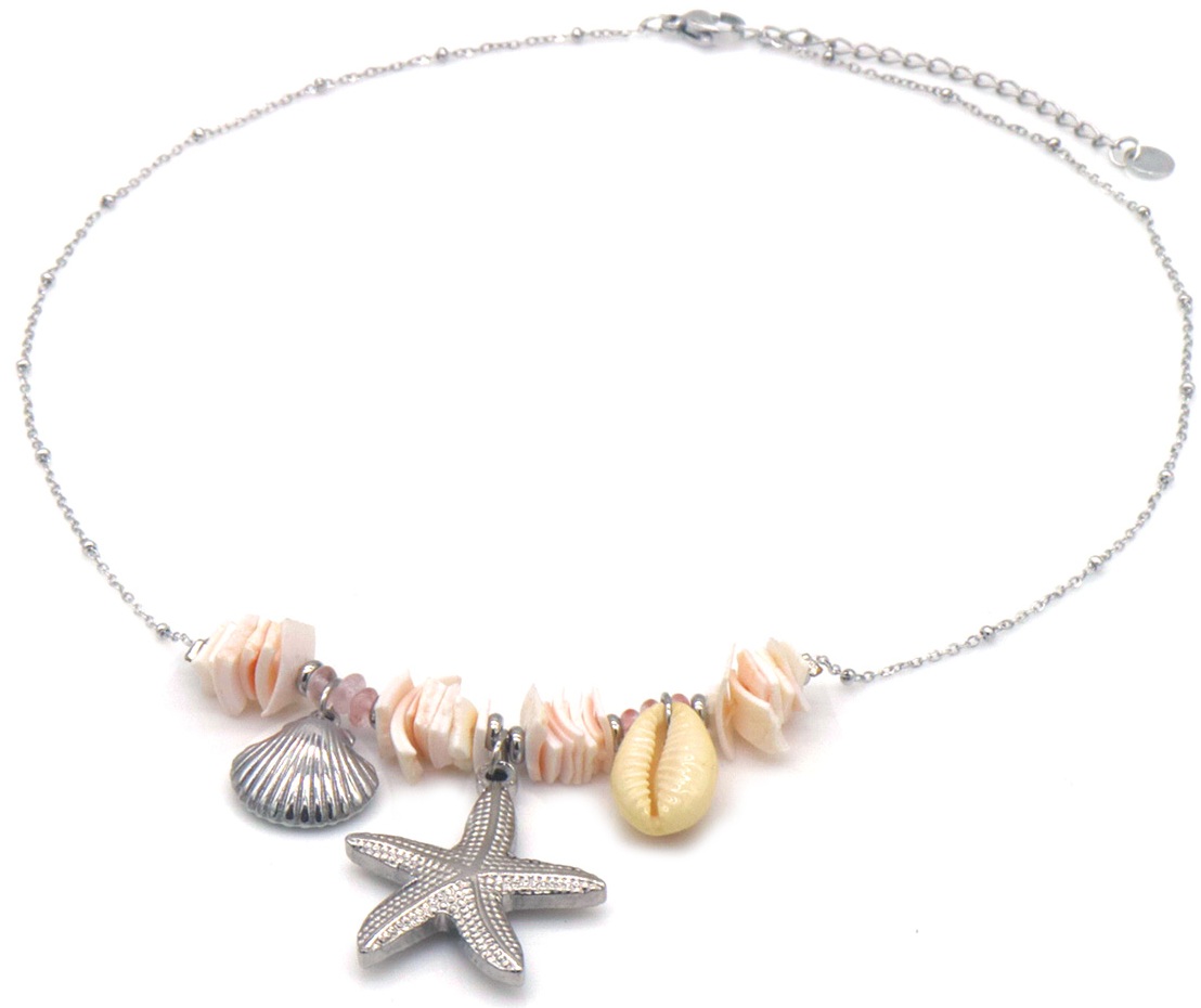 F-F8.3 N2539-050S S. Steel Necklace Shells - Starfish 40-45cm