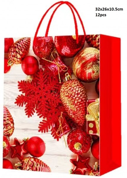 L-F6.1  PK726-003M Paper Gift Bags 32.5x26x10.5cm Christmas  12pcs