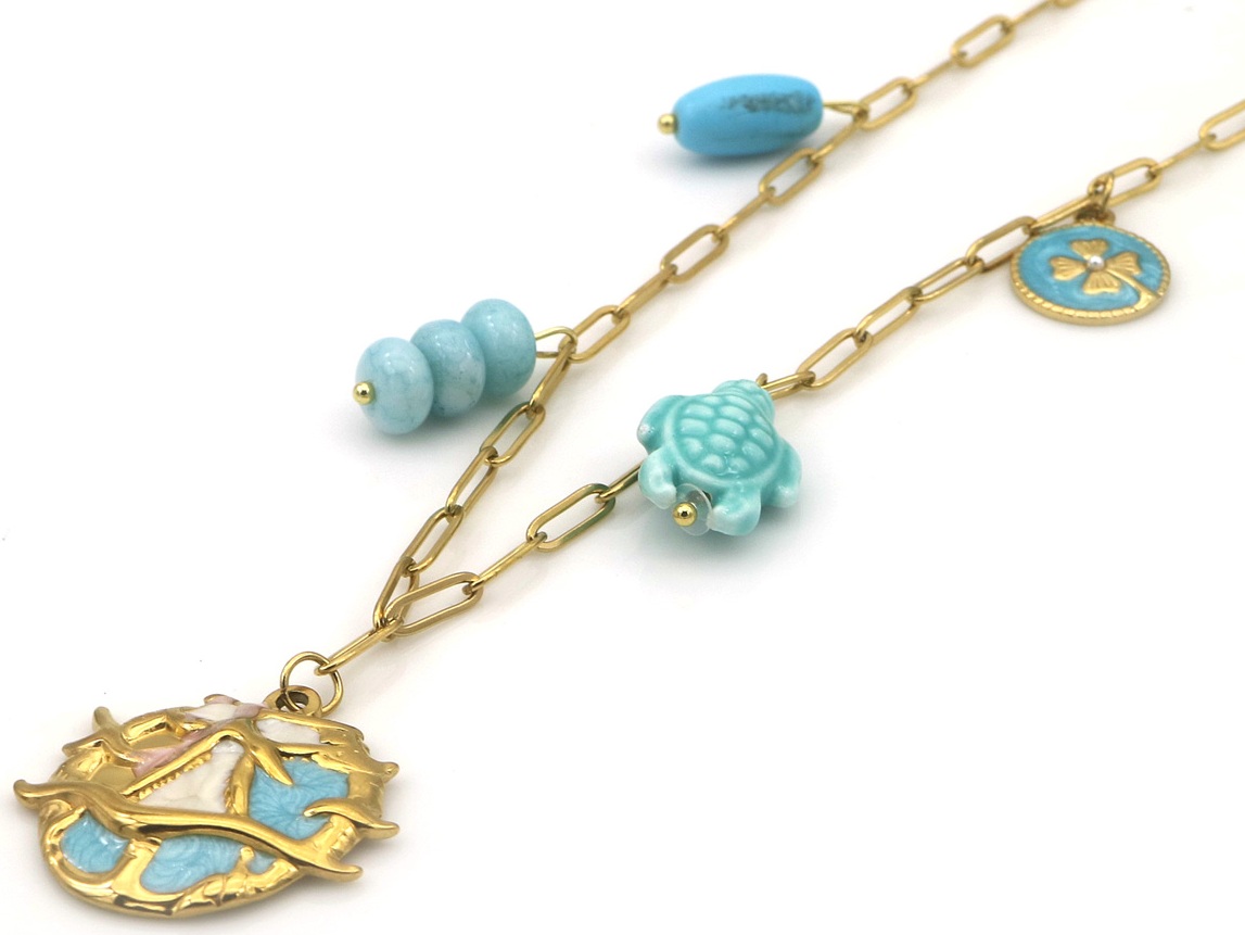 E-D3.3 N098-045 S. Steel Necklace Large Charms 40-45cm