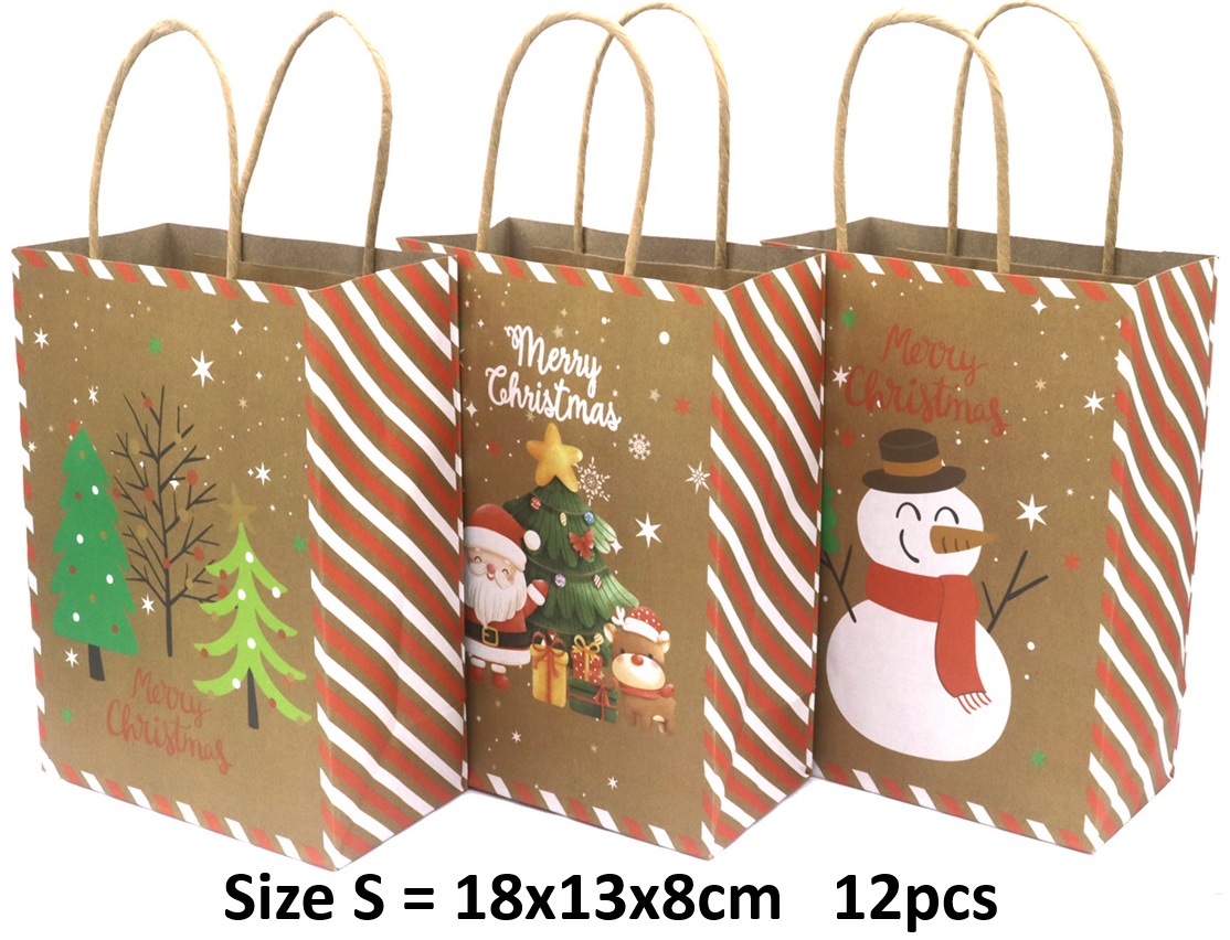 R-F3.2 PK1009-002S Paper Gift Bag Christmas 18x13x8cm - Mixed Designs - 12pcs R-F3.2 PK1009-002S Paper Gift Bag Christmas 18x13x8cm - Mixed Designs - 12pcs