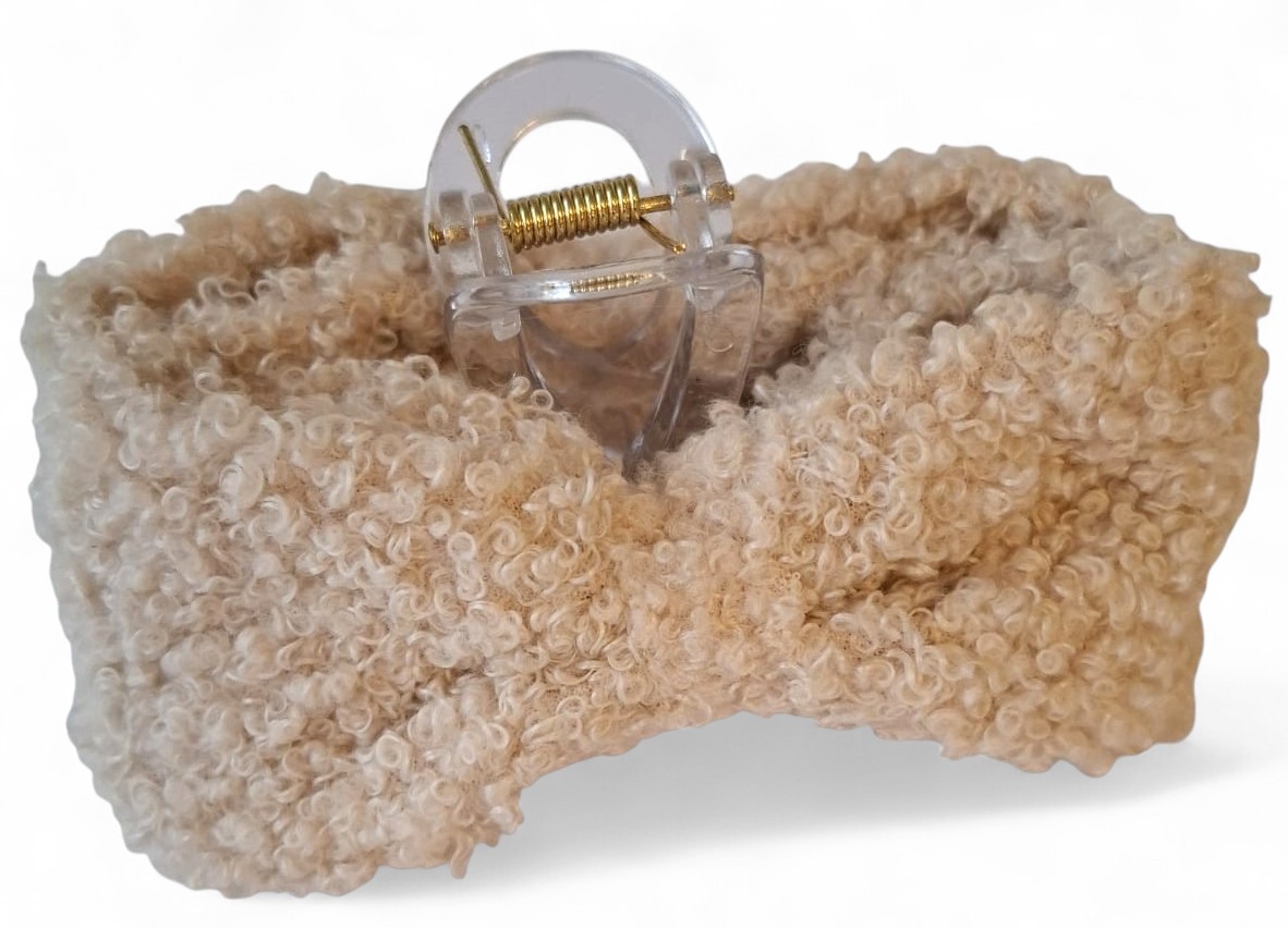 X-H4.1 H1039-021-4 Hair Claw Teddy Bow 10.5cm Beige