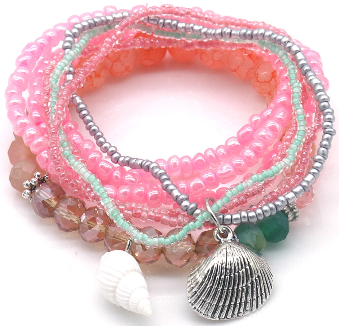F-E21.1 B2529-052-3 Bracelet Set Glassbeads Shell