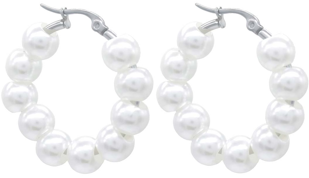 E-A6.3 E015-014S-S S. Steel Earrings Pearls 3.5cm