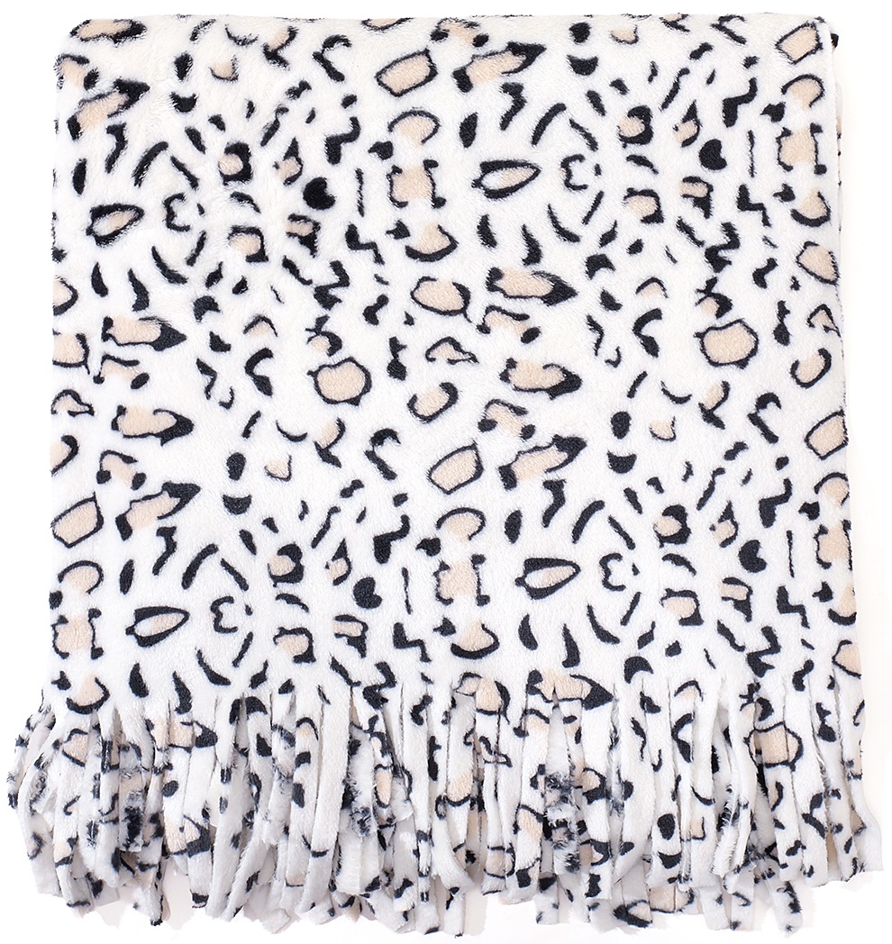 R-D8.1 SCARF1006-002-1 Soft Winter Scarf Leopard 180x60cm White
