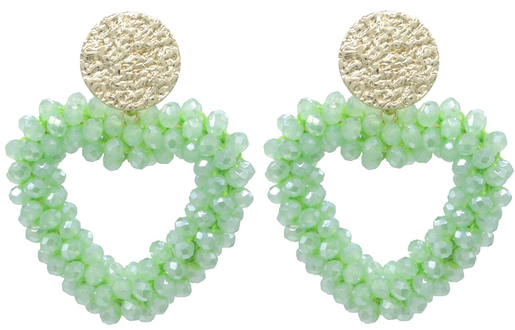 H-C2.2 E725-005 No. 9 Earrings Faceted Glassbeads Heart 4.5x4cm