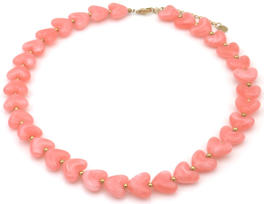 J-A5.2  N1144-009-3 S. Steel Necklace Hearts 40-45cm Pink