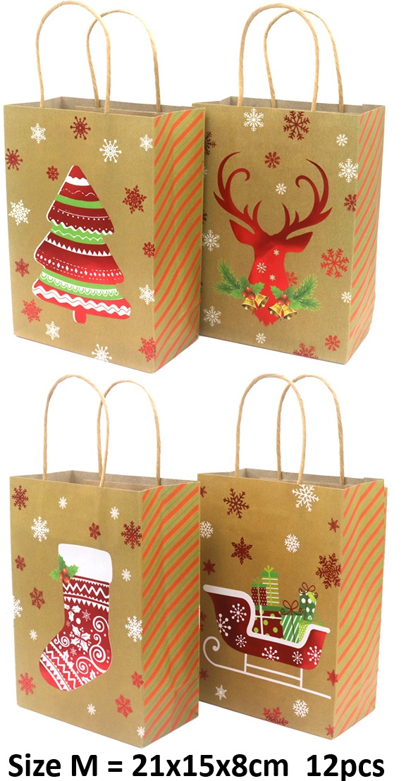 R-C8.2 PK1009-001M Paper Gift Bag Christmas 21x15x8cm -Mixed Designs - 12pcs R-C8.2 PK1009-001M Paper Gift Bag Christmas 21x15x8cm -Mixed Designs - 12pcs