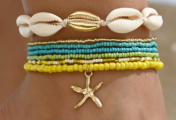 G-B20.2 ANK2620-051-3 Anklet Set 6pcs - Blue-Yellow