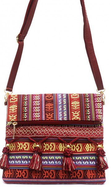 Q-P7.1 BAG606-001A Woven Bohemian Bag Tassels Red 25x24x3cm