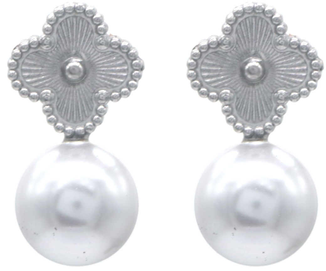 B-C4.1 E1033-003S S. Steel Earrings Pearl 2.5cm