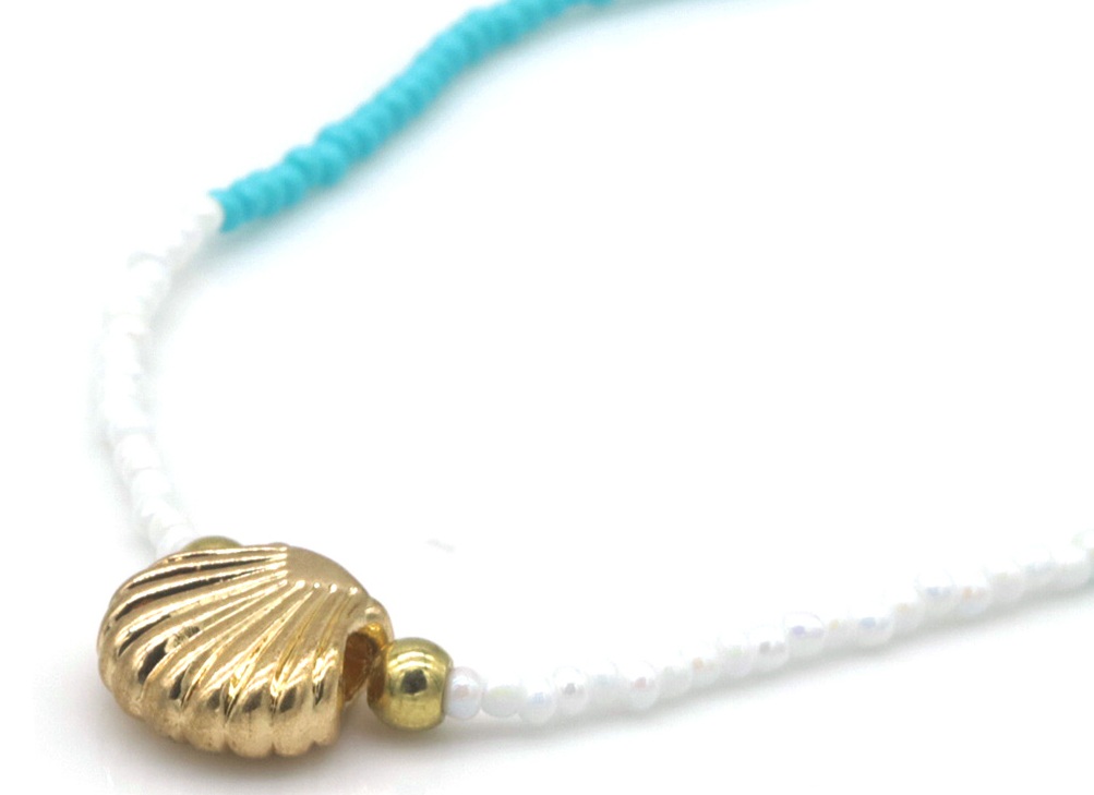 D-D3.3 N1034-005-2 Fashion Necklace Glassbeads Shell 40-45cm Blue