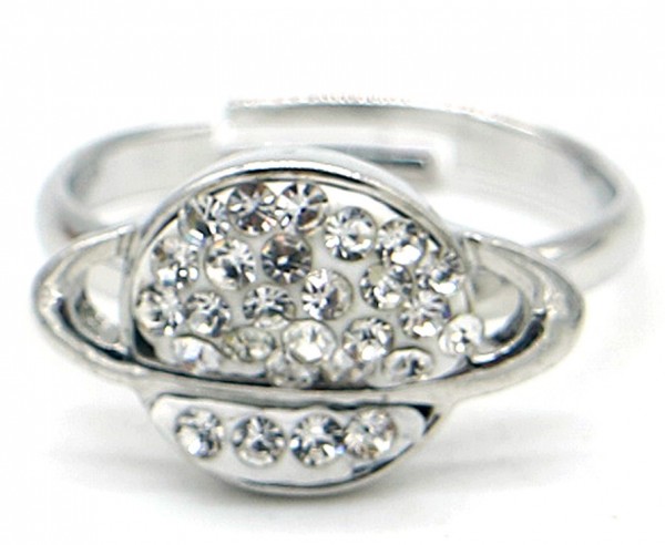 G-C21.3 R532-006S Adjustable Ring Planet with Crystals Silve