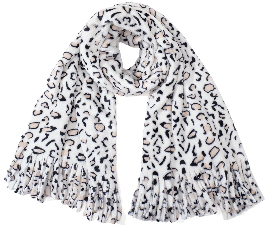 R-D8.1 SCARF1006-002-1 Soft Winter Scarf Leopard 180x60cm White