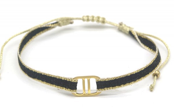 I-E6.1 B221-301G Rope Bracelet with S. Steel Charm Gold-Black