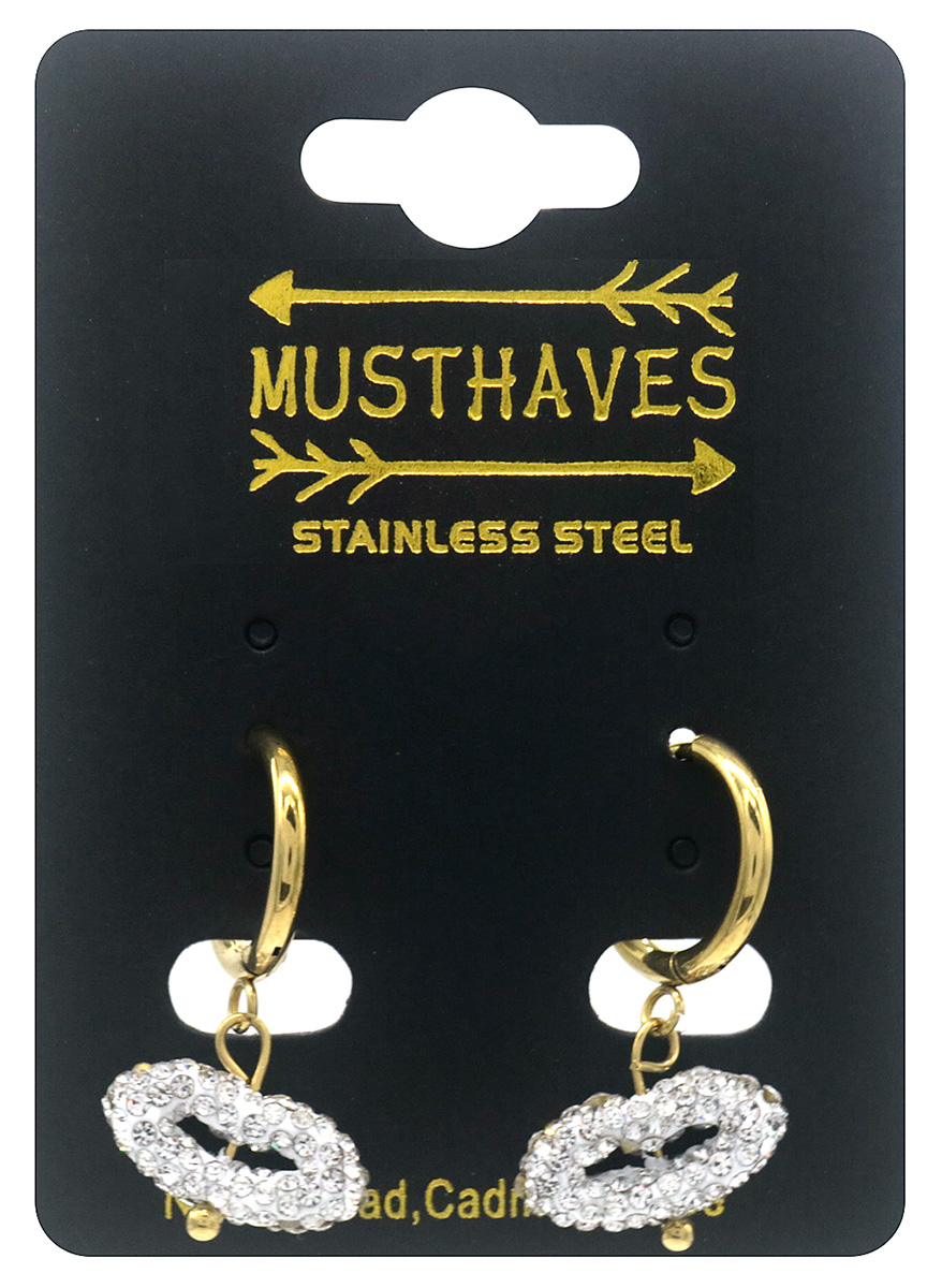 F-D18.1 E1033-002G-1 S. Steel Earrings Crystals Kiss 2.5x1.5cm